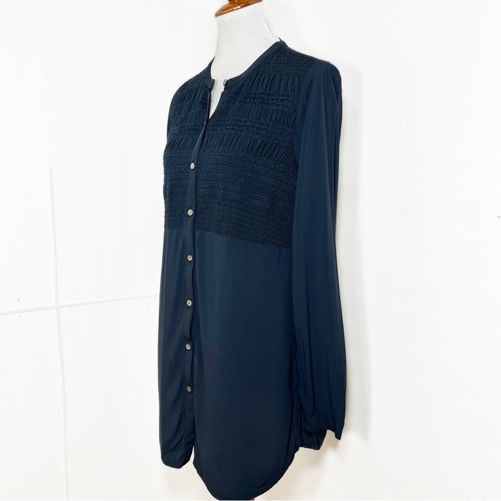 SOLD-J. Jill Navy Blue Smocked Long Sleeve Buttondown Tunic - Picture 3 of 10